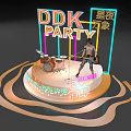 Vibrant Circular Stage with Neon Lights Guitarist Drum Set and Music for DDK Party