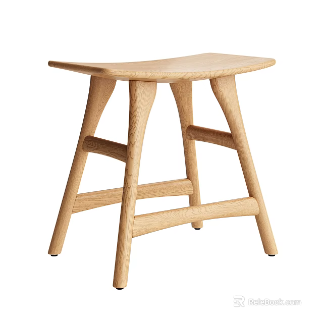 Modern Wooden Stool With Natural Wood Finish And Unique Crossbar Leg Design 3d model 