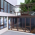 Spacious Sunroom Design With Large Glass Windows Wooden Frame And Outdoor View