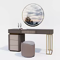 Modern Dressing Table With Round Mirror Scenic Reflection Golden Legs And Stool 3d model