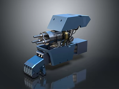 Blue Mechanical Military Weapon With Multiple Rotary Barrels And Automated Mechanism 3d model