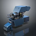 Blue Mechanical Military Weapon With Multiple Rotary Barrels And Automated Mechanism