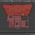 Traditional Two Story Wooden House With Thatched Roof And Wooden Balcony Staircase