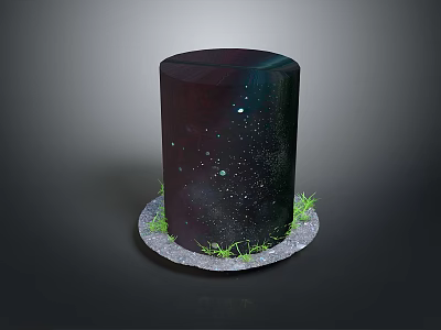 Starry Sky Patterned Cylindrical Landscape Structure With Green Grass On Gray Base 3d model