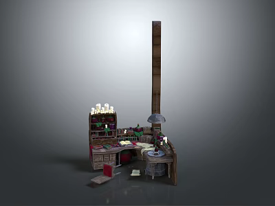 Organized Workbench With Tools Table Lamp Shelf And Items On Surface Area 3d model