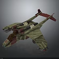 Camouflage Military Aircraft With Red Tail Twin Engines And Futuristic Mechanical Details