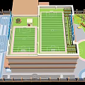 School Building Rooftop Featuring Football Fields Basketball Courts And Green Spaces