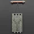 Rustic Wooden Wall Decor with Distressed Gray Finish and Metal Deer Head Hanging on Chain