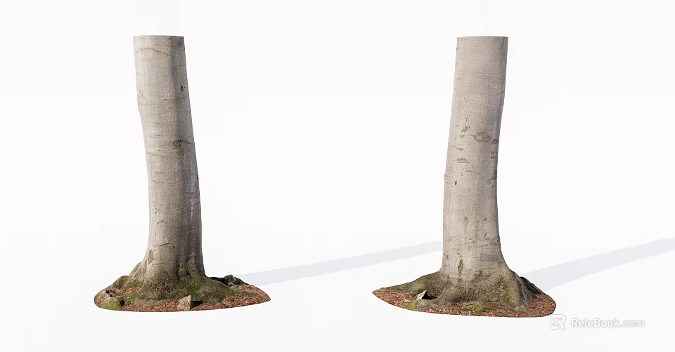 Rustic Wood Tree Trunks With Natural Stone Base And Earthy Roots 3d model