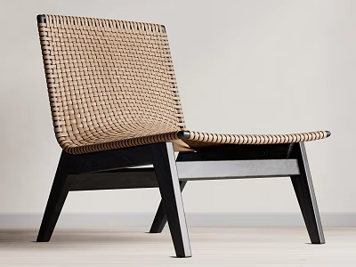 Woven Rattan Leisure Chair With Dark Wooden Frame And Minimalist Modern Design 3d model