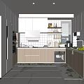 Modern Kitchen Interior With White Cabinets Wooden Countertop And Open Shelves