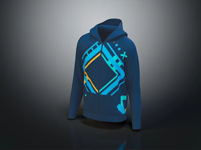 Modern Blue Zip Up Hoodie With Geometric Patterns And Orange Accents 3d model