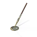 Household Mop With Wooden Handle And Round Metal Base For Floor Cleaning
