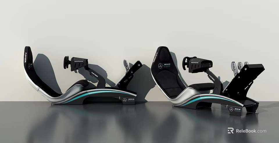 Sleek Black And Silver Racing Seats With Blue Accents And Headrest Design 3d model 
