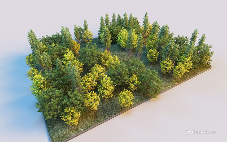 Plant Combination Featuring Various Trees Shrubs Green and Yellow Foliage Natural Landscape 3d model 
