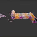 Colorful Unfolded Scroll Shaped Decorative Structure With Vibrant Patterns And Reflective Surface