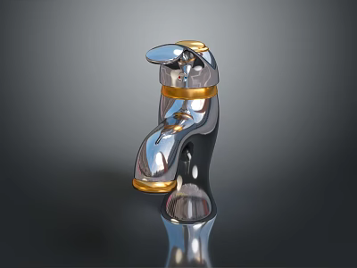 Sleek Silver Gold Swan Shaped Faucet Design For Modern Bathroom Users 3d model