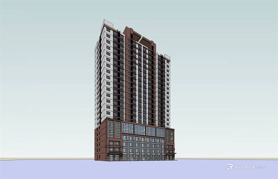 Modern High Rise Building Exterior With Regular Window Layout And Brown White Facade 3d model 