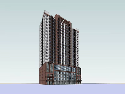 Modern High Rise Building Exterior With Regular Window Layout And Brown White Facade 3d model