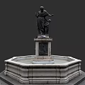 Classic Water Fountain With Octagonal Stone Base Adult Child Statue And Decorative Carvings