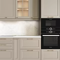 Elegant Modern Kitchen Design With Light Gray Cabinets And Black Oven