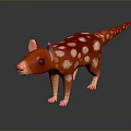 Game Movie Character Red With White Spots Long Tail Pink Ears Black Eyes Standing Pose