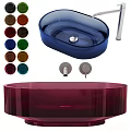Colorful Transparent Glass Wash Basins With Silver Faucet And Multi Color Drain Covers