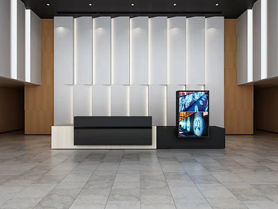 Modern Hotel Lobby Interior With Reception Desk Striped Wall Lighting And Digital 3d model