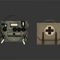 Daily Supplies Featuring Green Equipment With Knobs Cables And Brown Leather Case With Cross Symbol