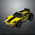 Yellow and Black Off Road Car With Number 17 Roof Equipment And Blue Front Lights