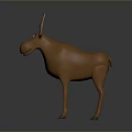 Cartoon Moose 3D Model With Brown Color Large Antlers And Friendly Expression