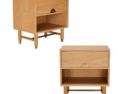 Wooden Nightstands With Drawer Open Shelf And Gold Metal Legs Design 3d model