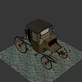 Vintage Wooden Horse Drawn Carriage With Spoked Wheels On Stone Pavement