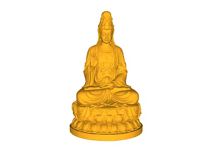 Golden Guanyin Sculpture Carving With Sitting Posture Hand Mudra And Lotus Base 3d model