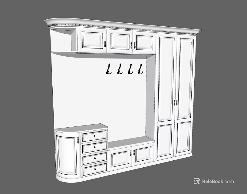 Functional Built in Wardrobe Design With Upper Cabinets Hanging Hooks and Lower Storage Drawers 3d model