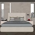 Modern Double Bed With Upholstered Headboard Multiple Pillows And Bedside Tables 3d model