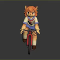Cat Eared Girl With Leopard Tail Riding Red Bicycle In Sailor Uniform