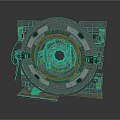 Industrial Circular Mechanical Structure With Metal Frame Yellow Accents And Base Platform