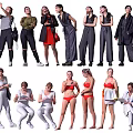 Group Of Multiple People In Various Poses And Different Casual Formal Outfits