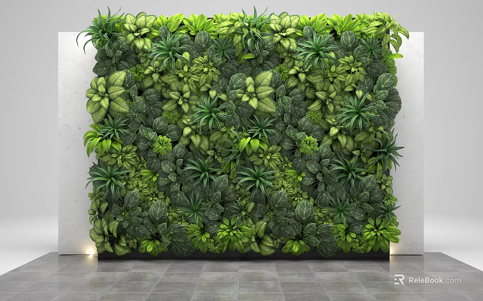 Living Green Plant Wall With Diverse Lush Foliage Indoor Decorative Design 3d model 