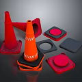 Orange And Red Traffic Cones With Square Round Pads And Bases