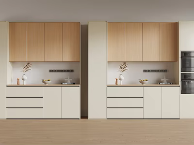 Modern Kitchen Interior Sideboard With Wooden Cabinets White Drawers And Vase Decoration 3d model