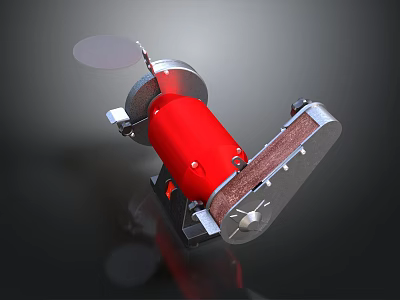 Red Metal Equipment With Grinding Surface And Circular Disc On Stable Base 3d model