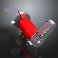 Red Metal Equipment With Grinding Surface And Circular Disc On Stable Base
