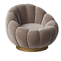 Light Brown Velvet Single Seater Sofa With Puffed Design And Golden Round Base