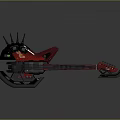 Mechanical Sci Fi Guitar Red Body With Spiked Headstock And Metallic Accents