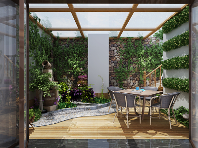 New Chinese Balcony Garden 3d model