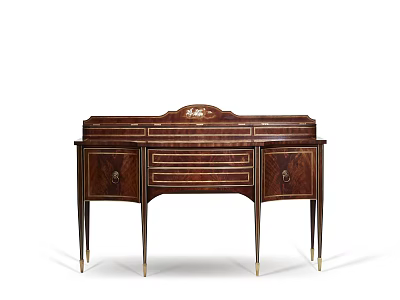 Classic Wooden Sideboard With Dark Brown Finish Carved Top And Gold Accent Legs 3d model