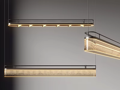 Modern Hanging Long Strip Pendant Lights With Metal Frame And Warm Light Glow 3d model
