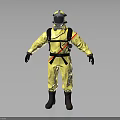 Hazmat Suit Wearer In Yellow With Helmet And Mask As Human Biological Figure
